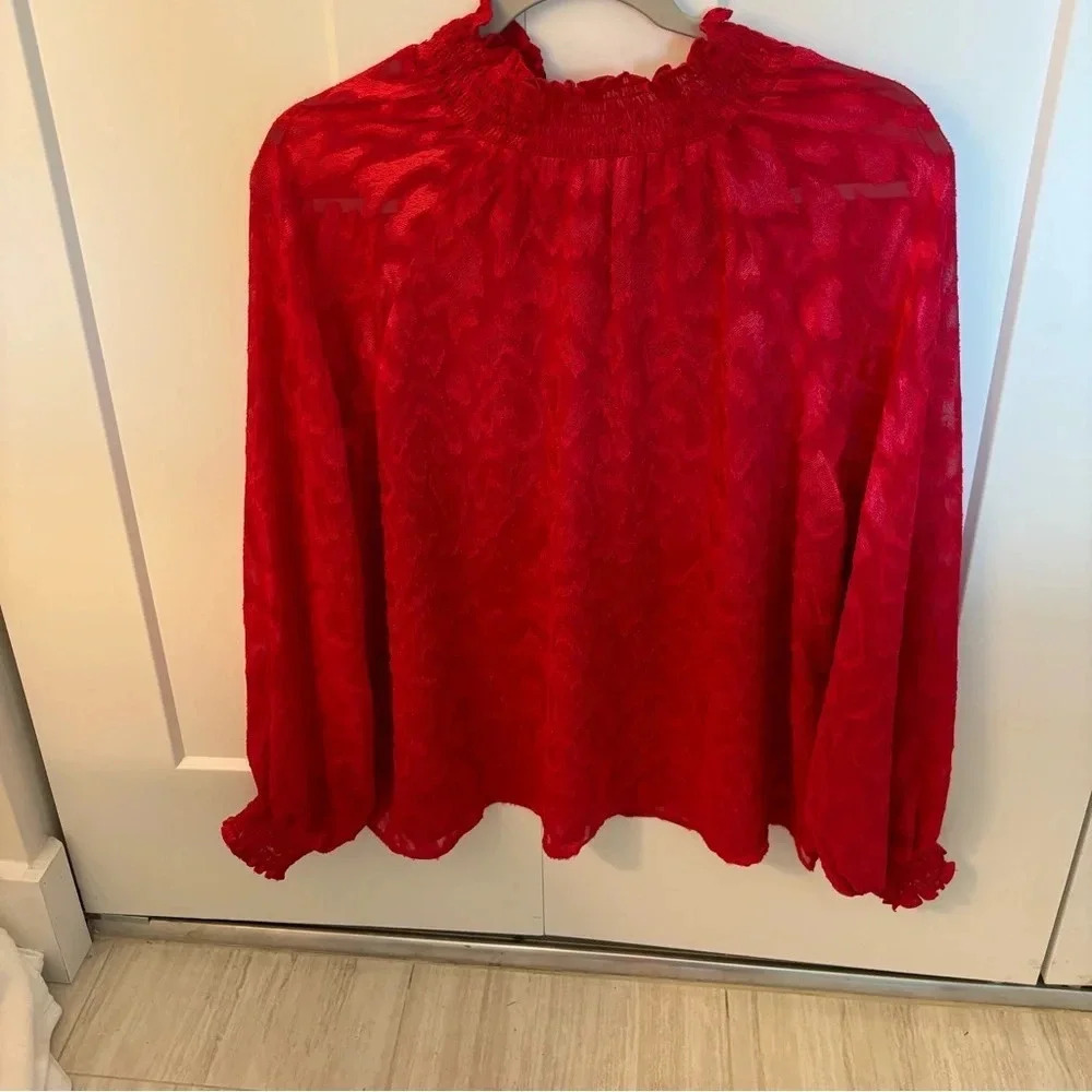 Calvin Klein Women’s High Neck Red Ruffle Blouse Size M NWT - Picture 3 of 5
